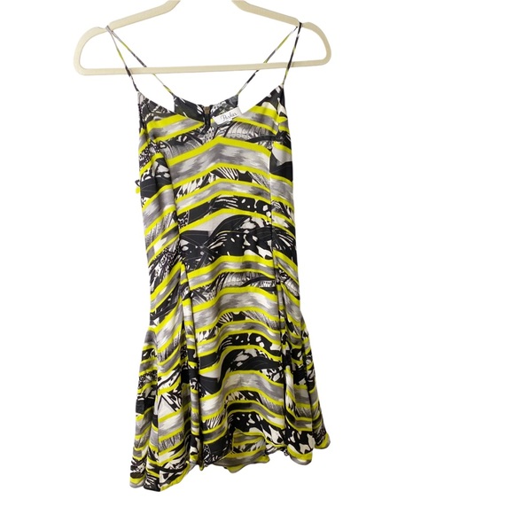 Parker Racerback Yellow Black Spaghetti Strap Silk Mini Dress Size Small - Picture 3 of 8